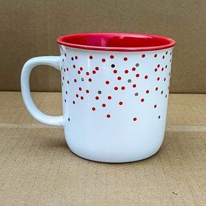Davids Tea Festive Holiday Red White Silver Polka Dots Rustic Coffee Mug